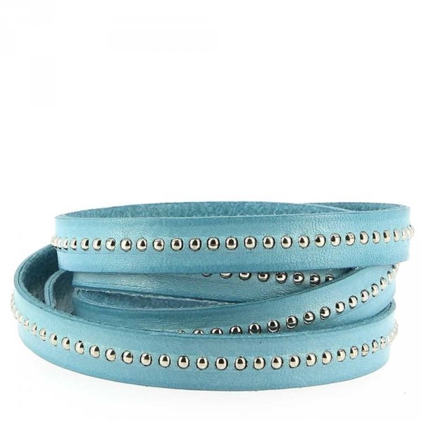 Cuir Bille Bleu Ciel de 10 mm avec cha&icirc;nette bille nickel free par 20 cm