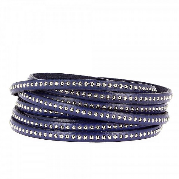 Cuir Bille Cobalt Fonc&eacute; de 06 mm avec cha&icirc;nette bille nickel free par 20 cm