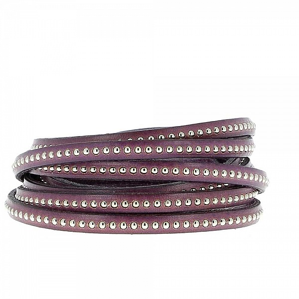 Cuir Bille Prune de 06 mm avec cha&icirc;nette bille nickel free par 20 cm