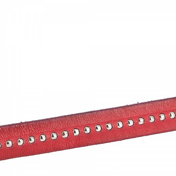 Cuir Bille Rouge de 10 mm avec cha&icirc;nette bille nickel free par 20 cm