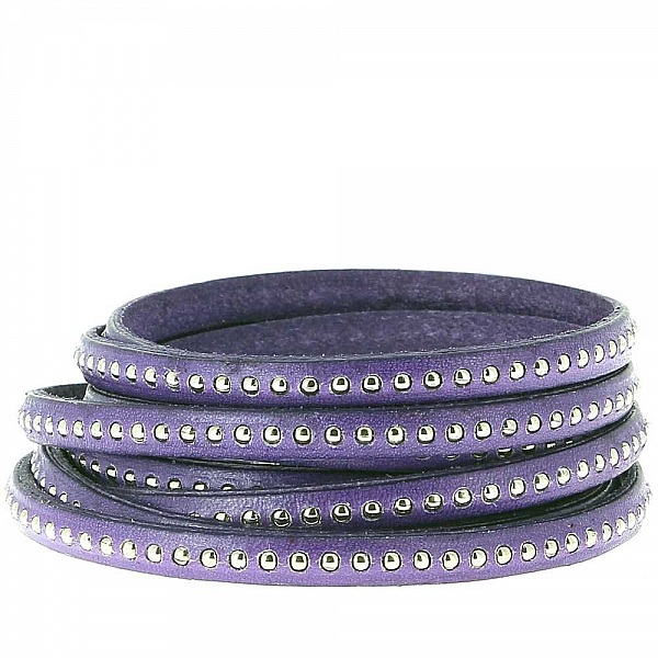 Cuir Bille Violet de 06 mm avec cha&icirc;nette bille nickel free par 20 cm