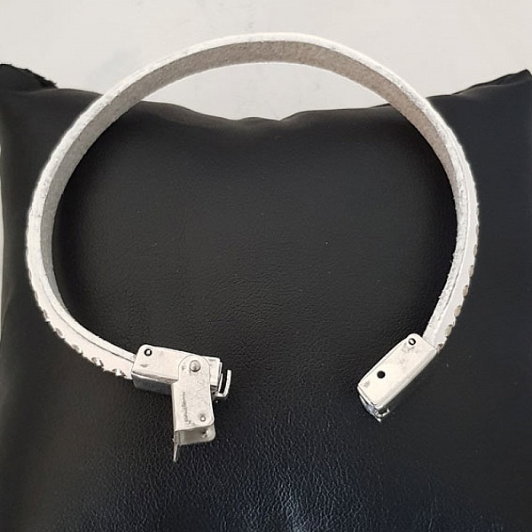 Cuir Bille miroir Argent de 06 mm avec cha&icirc;nette bille nickel free par 20 cm