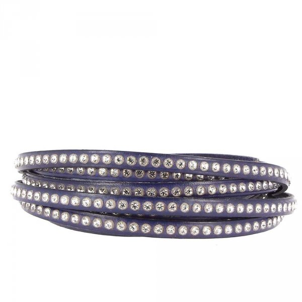 Cuir Cobalt Fonc&eacute; de 06 mm Strass Swarovski par 20 cm