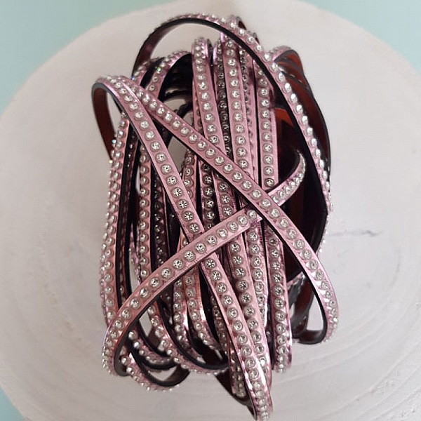 Cuir Miroir Rose M&eacute;tal de 06 mm Strass Swarovski par 20 cm