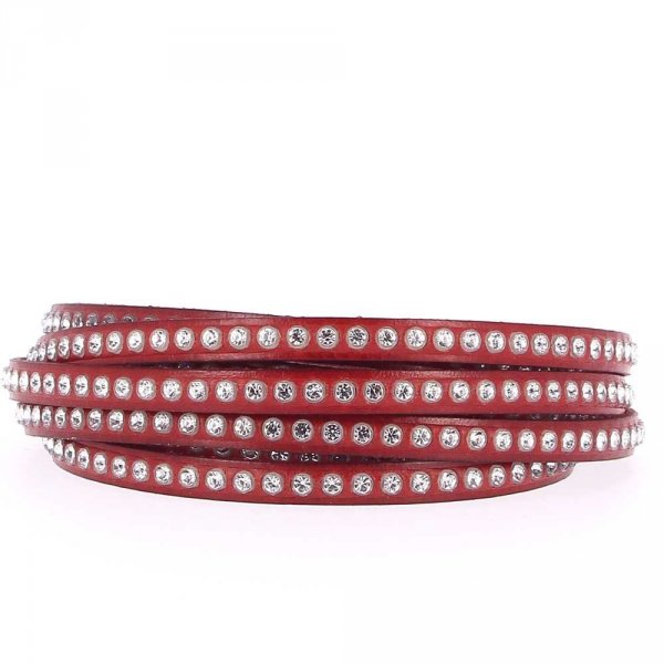 Cuir Rouge de 06 mm Strass Swarovski par 20 cm