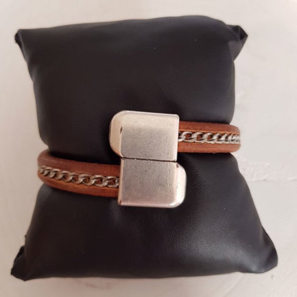 Cuir R&eacute;galiz Naturel de 10 mm avec cha&icirc;ne Dor&eacute; par 20 cm