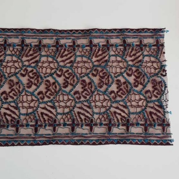 Dentelle Entre Deux 18.5 cm Bleu Turquoise / Marron Coupe de 1.80 M&egrave;tres