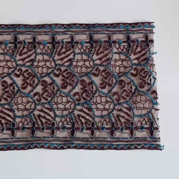 Dentelle Entre Deux 18.5 cm Bleu Turquoise / Marron Coupe de 1.80 M&egrave;tres