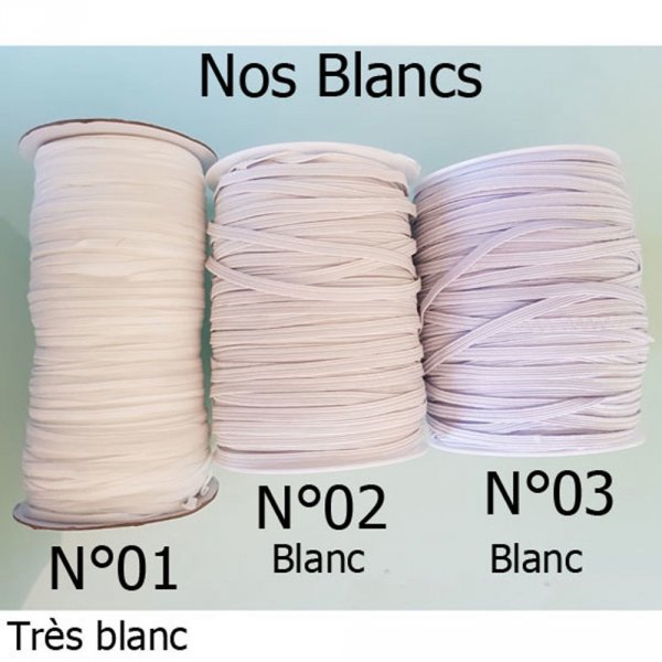 Elastique masque plat 5 mm Blanc N&deg;03 X 7 m&egrave;tres
