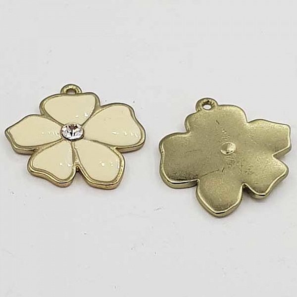 Fleur M&eacute;tal &Eacute;maill&eacute; 25 mm Ivoire