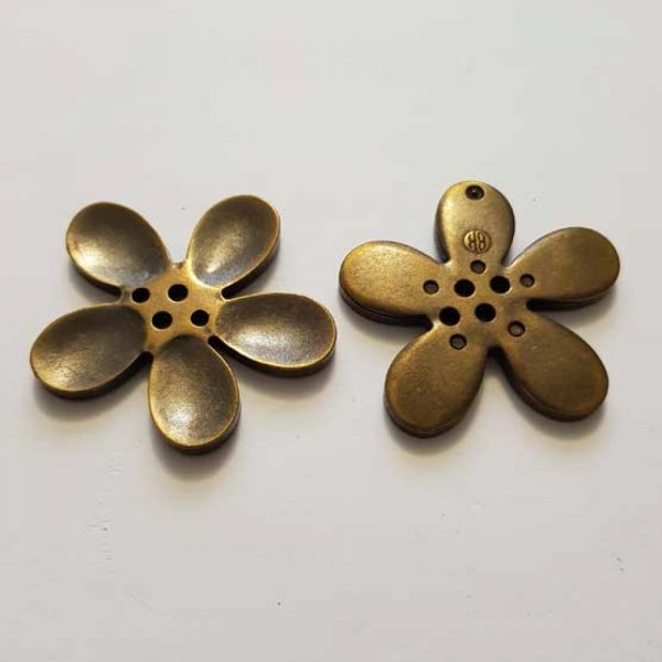 Fleur Orchid&eacute;e r&eacute;sine 4 trous 30 x 3 mm Bronze Patin&eacute;