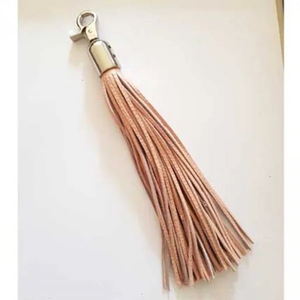 Grand Pompon cuir 21 cm Beige Fermoir porte cl&eacute; Argent