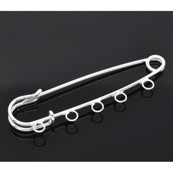 Lot 20 Supports Broches &Eacute;pingle &agrave; Nourrice Argent&eacute; 5 anneaux 70x20mm N&deg;004