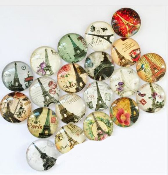 Lot 20 cabochons rond en verre 25mm Tour Eiffel 02 mixte Glass cabochon 