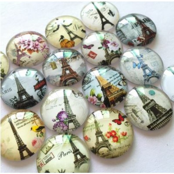 Lot 20 cabochons rond en verre 25mm Tour Eiffel 02 mixte Glass cabochon 