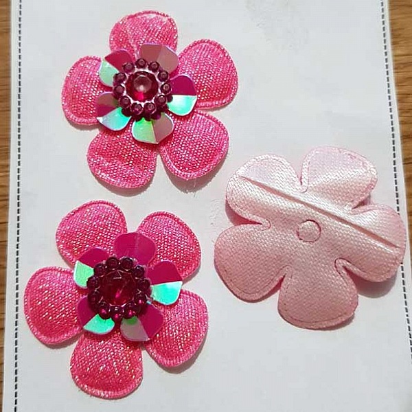 Lot 3 fleurs 5 p&eacute;tales Tissus Fushia