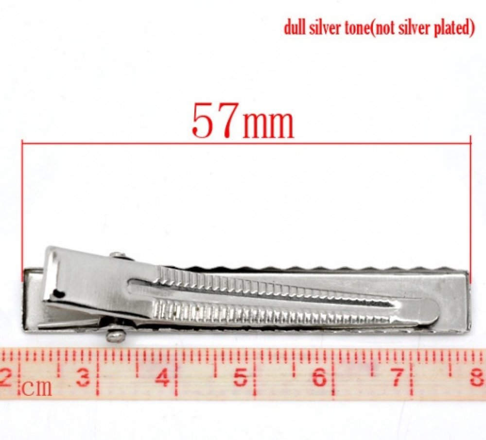 Lot de 10 pinces barrettes Crocodiles - Couleur Argent 56 mm x 8 mm