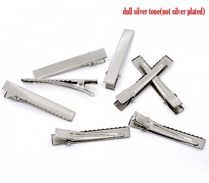 Lot de 20 pinces barrettes Crocodiles - Couleur Argent 56 mm x 8 mm