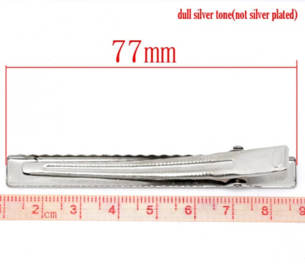 Lot de 20 pinces barrettes Crocodiles - Couleur Argent 75 mm x 9 mm