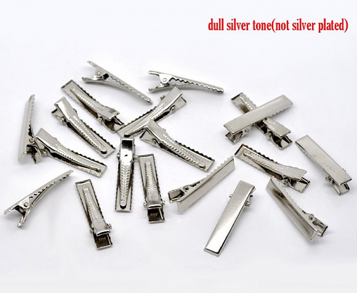 Lot de 50 pinces barrettes Crocodiles - Couleur Argent 32 mm x 7 mm.