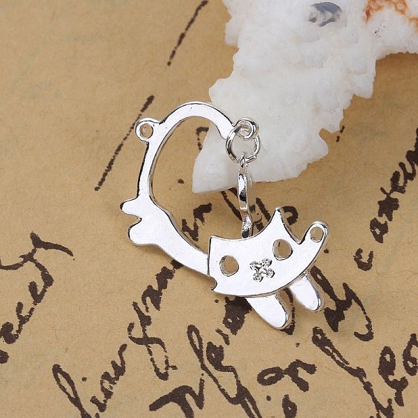 Lot de 5 Breloques Chats N&deg;3 en Alliage de Zinc Chat Poisson Argent&eacute; 29 mm x 19 mm