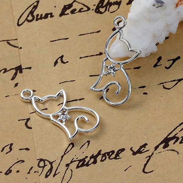 Lot de 5 Breloques Chats N&deg;2 Argent&eacute; 29 mm x 13 mm