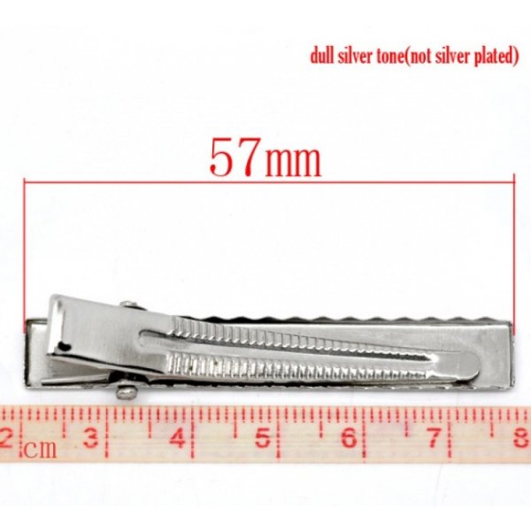 Lot de 5 pinces barrettes Crocodiles - Couleur Argent 56 mm x 8 mm