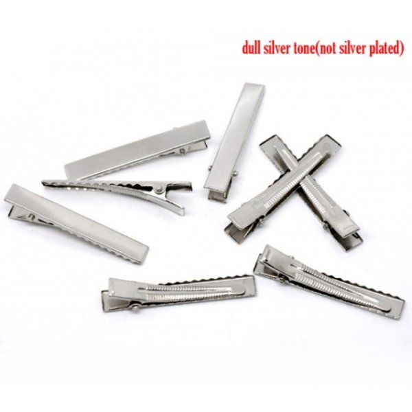 Lot de 5 pinces barrettes Crocodiles - Couleur Argent 56 mm x 8 mm