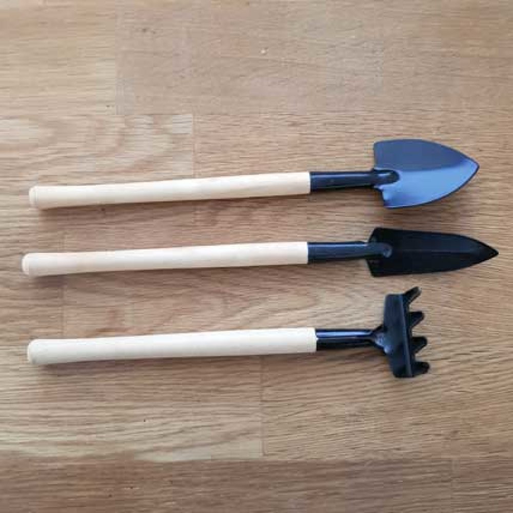 Mini ensemble d’outils de jardinage avec pelle à râteau à manche en bois