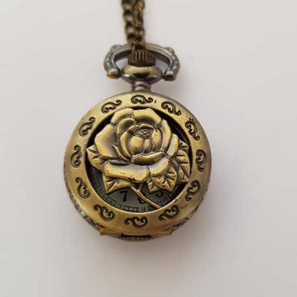 Montre Gousset Fleur 03 Bronze Antique avec Cha&icirc;ne