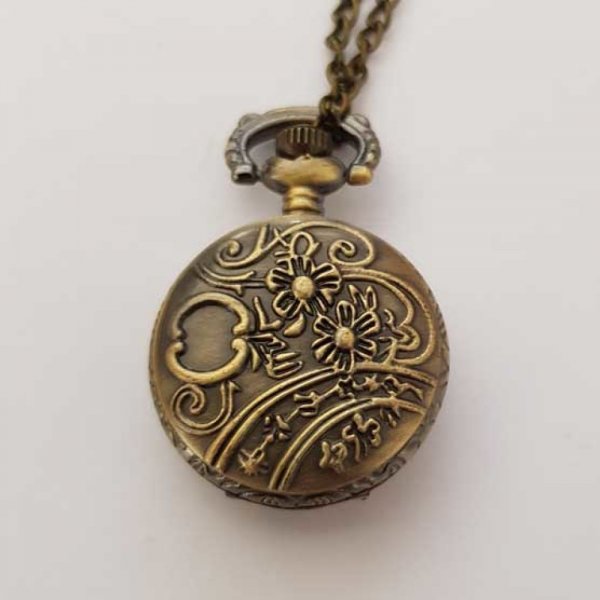 Montre Gousset Fleur 03 Bronze Antique avec Cha&icirc;ne