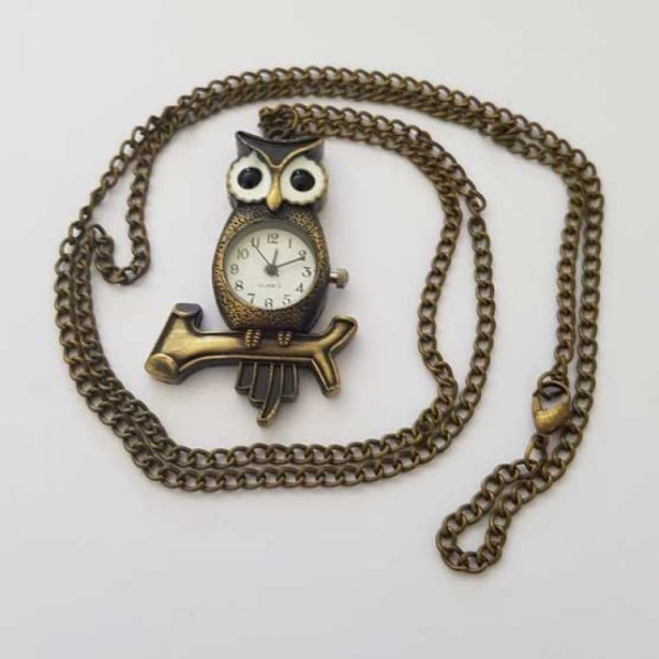 Montre Gousset Hibou Bronze Antique avec Cha&icirc;ne