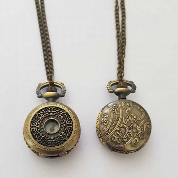 Montre Gousset Rond 01 Bronze Antique avec Cha&icirc;ne