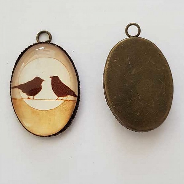 Pendentif Cabochon Ovale 25 x 18 mm en Verre Fantaisie N&deg;08-02