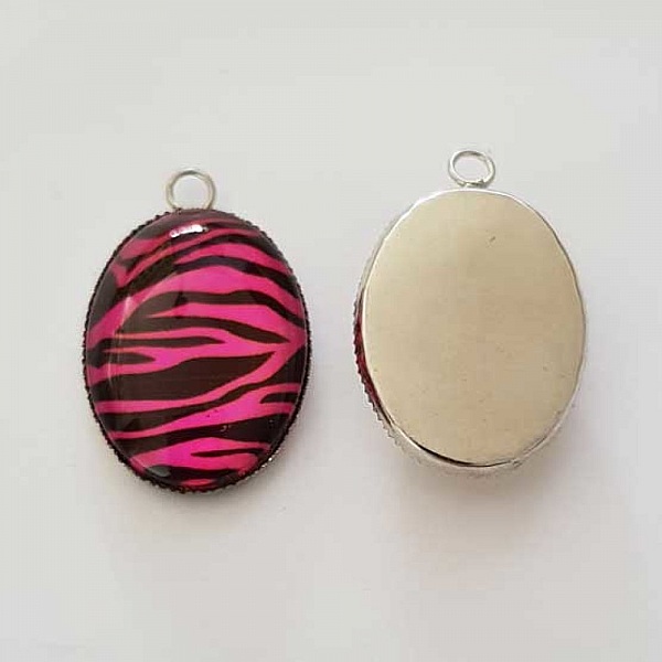 Pendentif Cabochon Ovale 25 x 18 mm en Verre Fantaisie N&deg;04-01