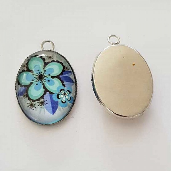 Pendentif Cabochon Ovale 25 x 18 mm en Verre Fantaisie N&deg;05-01