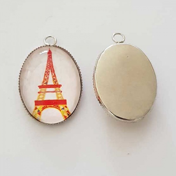 Pendentif Cabochon Ovale 25 x 18 mm en Verre Fantaisie N&deg;07-01