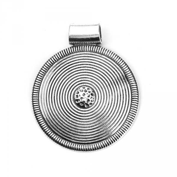 Pendentif N&deg;001-E en Alliage Rond Fleur Creux Argent Vieilli 81 mm x 68 mm