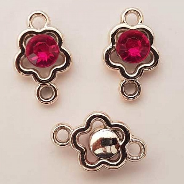 Pendentif en plastique et strass acrylique fleur entre deux N&deg;02 fushia