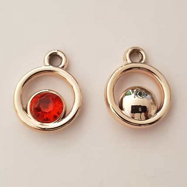 Pendentif en plastique et strass acrylique rond N&deg;04 rouge