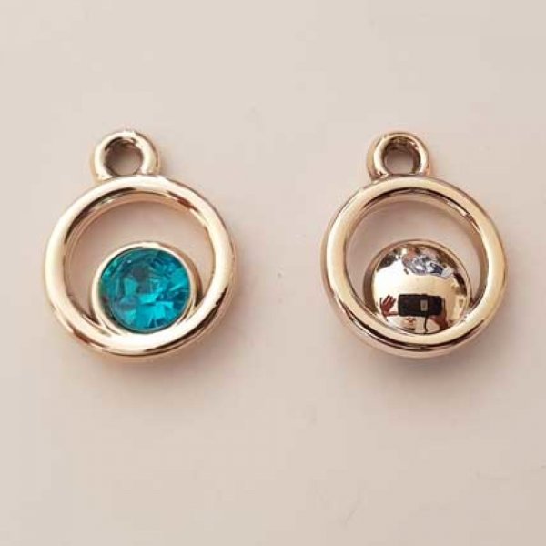 Pendentif en plastique et strass acrylique rond N&deg;04 turquoise