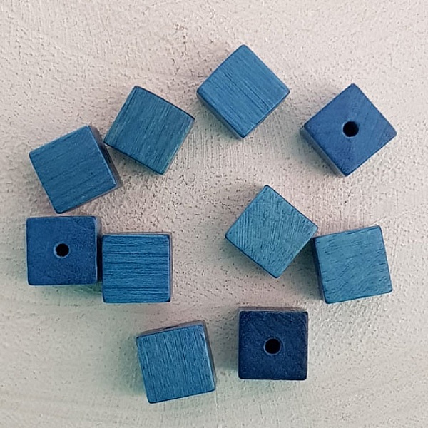 Perle Bois Cube / Carr&eacute; 10 mm Turquoise