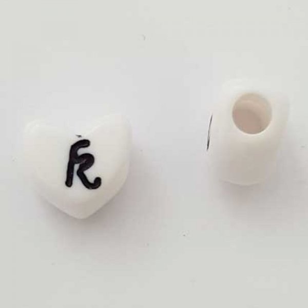 Perle C&oelig;ur Lettre K Blanc Noir 11mm