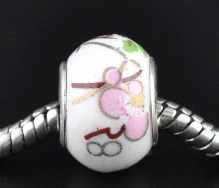 Perle N&deg;0044 Blanc Rose compatible europ&eacute;en