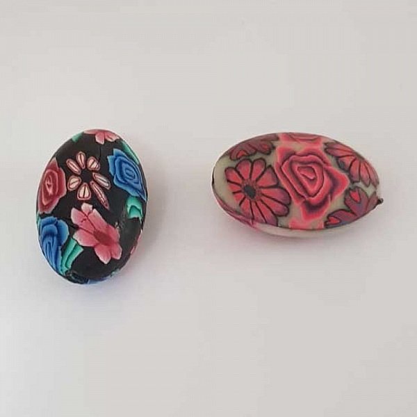 Perle Ovale p&acirc;te polym&egrave;re 19 x 29 mm Fleur N&deg;04 Lot