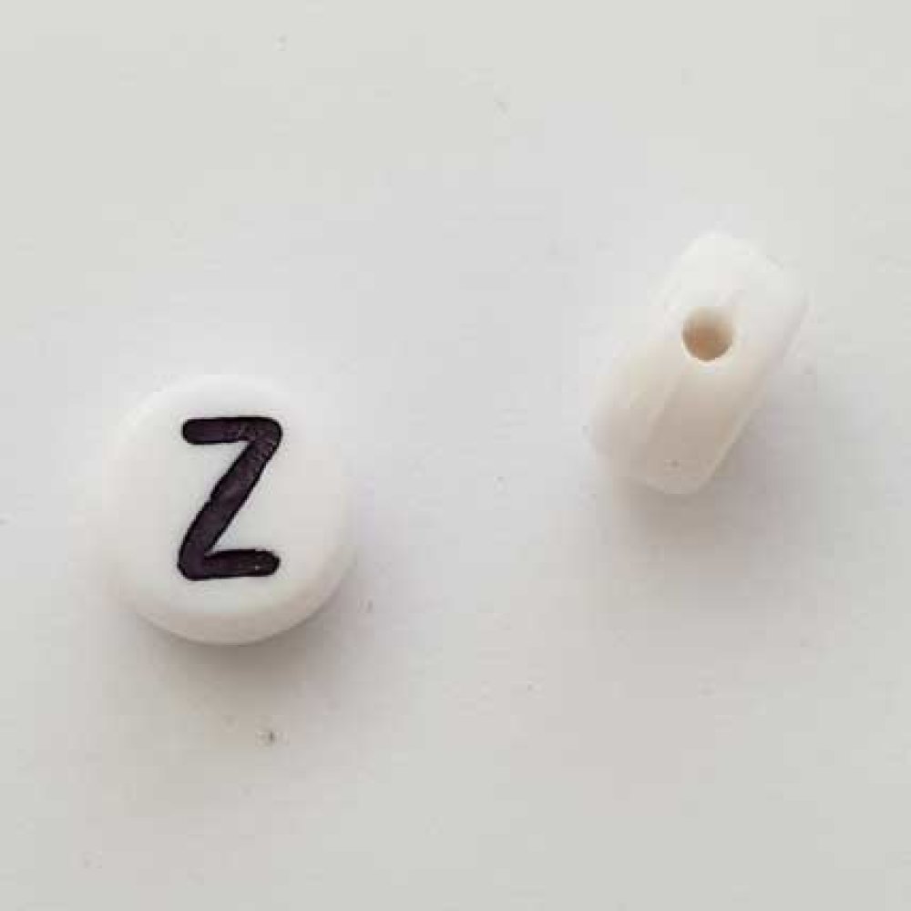 Perle Ronde Lettre Z Blanc Noir 7mm