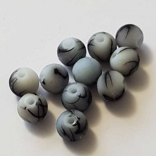 Perle Ronde effet gomme tachet&eacute; 10 mm Blanc / Gris 01