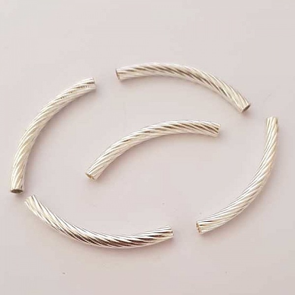 Perle Tube Courb&eacute; N&deg;06 Argent 44 mm Tube Vrill&eacute;