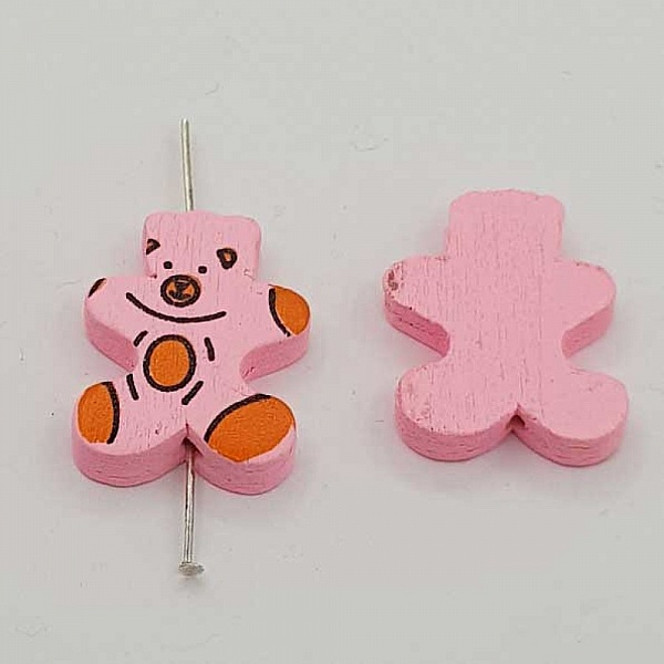 Perle bois forme ours rose N&deg;01-01