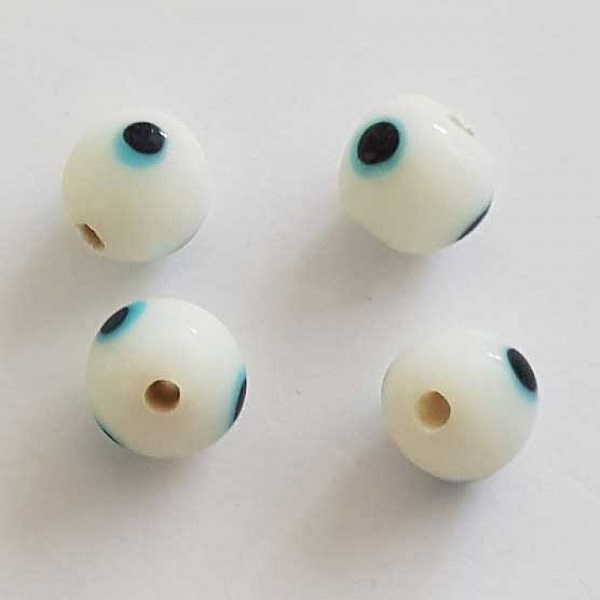Perle fantaisie ronde c&eacute;ramique blanc 9 mm N&deg;01 &OElig;il